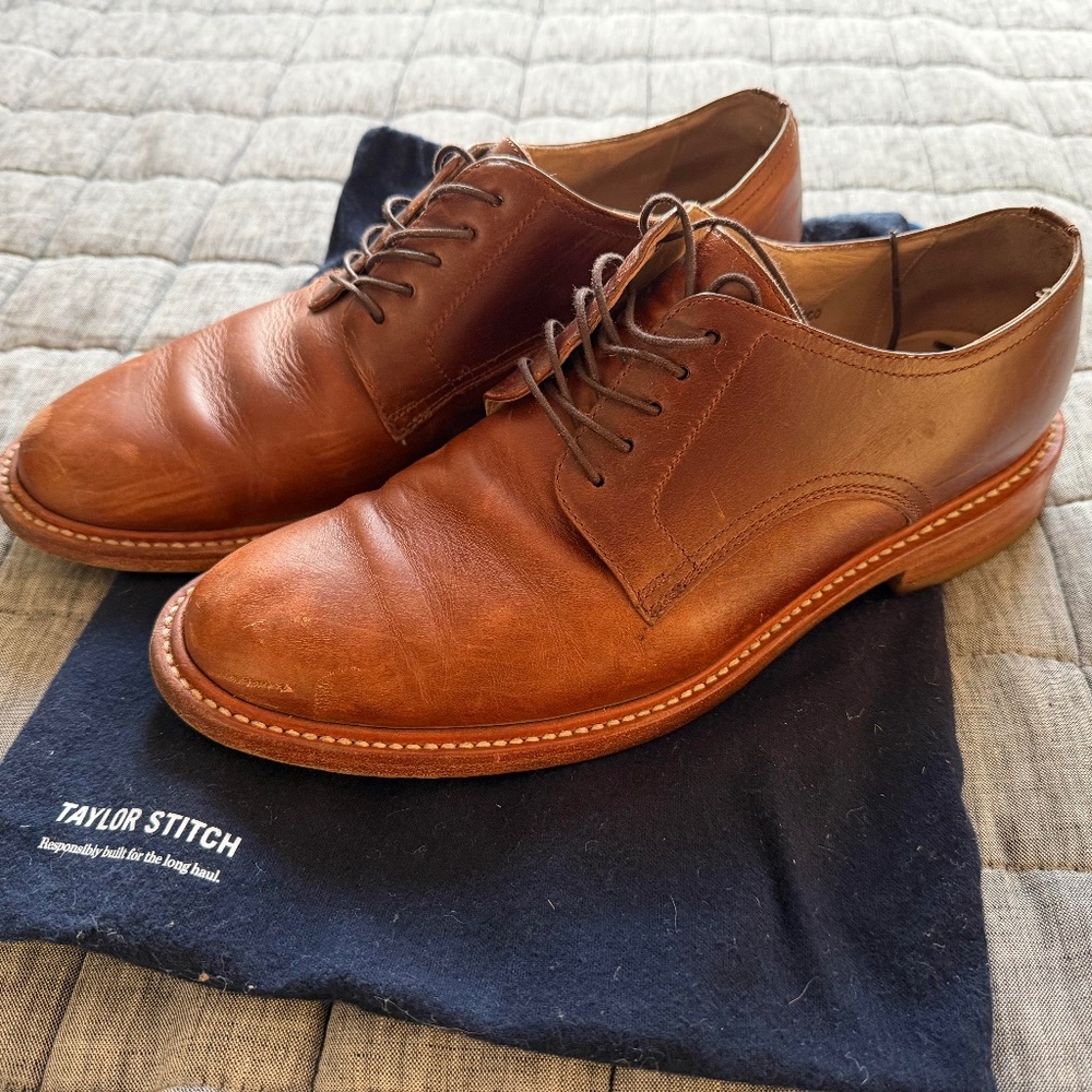 Taylor Stitch Brown Leather Derby Oxford Lace-Up Casual Dress Shoes - Men's 10.5